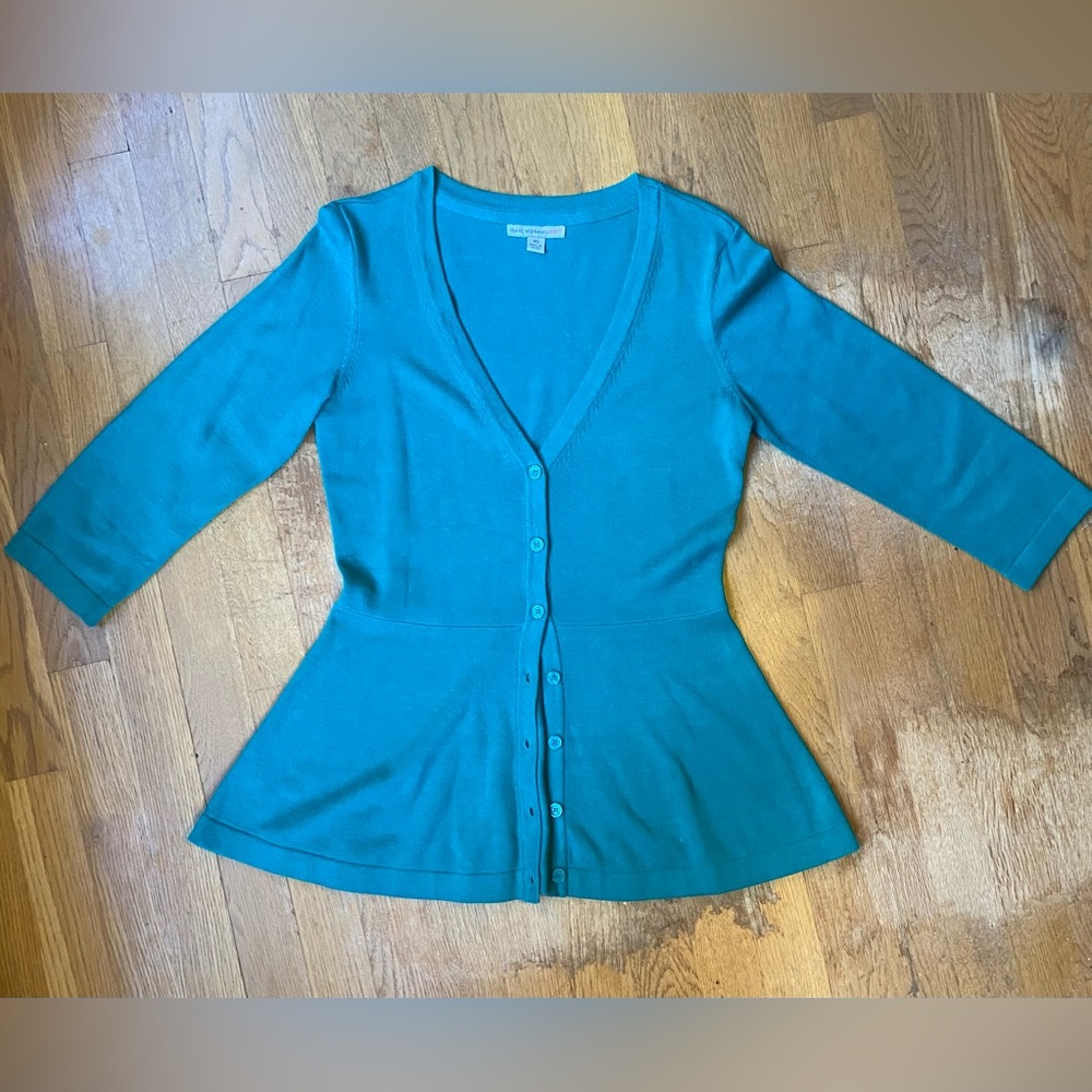 Isaac Mizrahi Peplum 3/4 Sleeve Cardigan, Turquoise Blue, Size XS